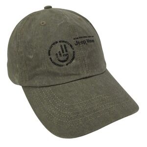 Jeep Wave Hat Mens Olive Green Distressed Logo Cotton Adjustable‎ Strapback Cap